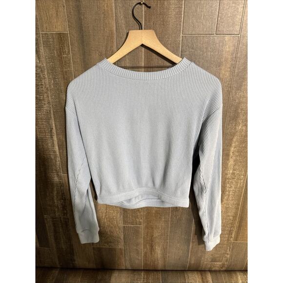 Juniors‎ Blue No Boundaries Crop Top Ribbed Long Sleeve T-Shirt size XS (1) - Picture 1 of 8